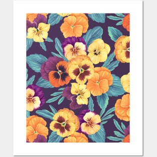 Pansies on navy Posters and Art